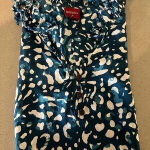 Merona Teal and White Patterned Top
